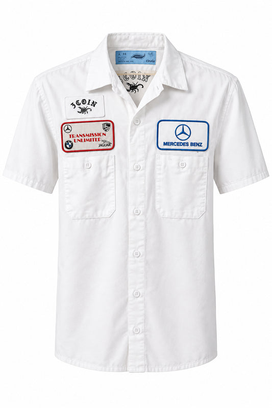 White Button Down S/S Patch - L