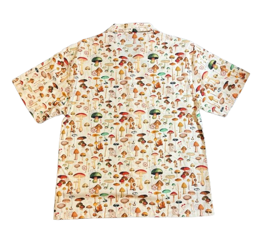 Men's Mushroom Print Short Sleeve Cotton Shirt / M