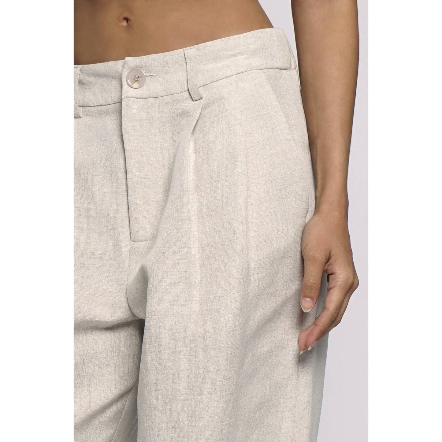 ELASTIC BACK WAISTBAND LINEN TROUSERS