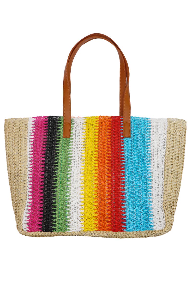 Rainbow Pride Crochet Rattan Wide Beach Tote