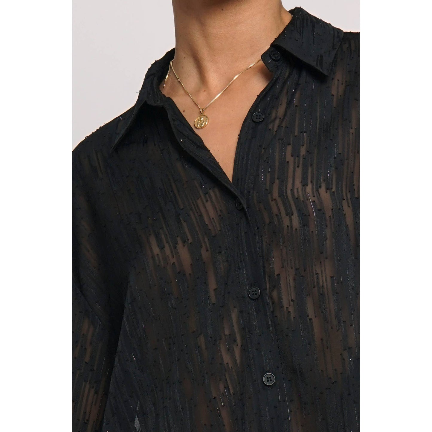 SHEER LUREX BUTTON DOWN SHIRT