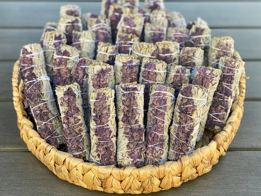 White Sage with Dried Lavender Smudge Sticks in Bulk
