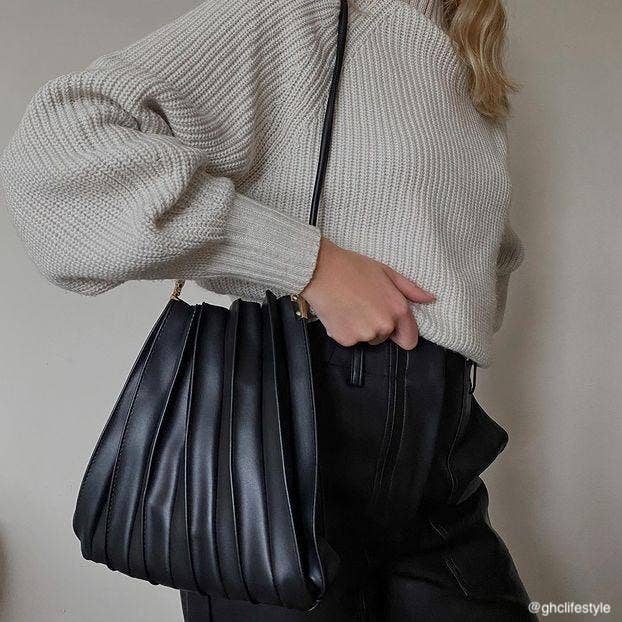 Carrie Black Pleated Vegan Shoulder Bag