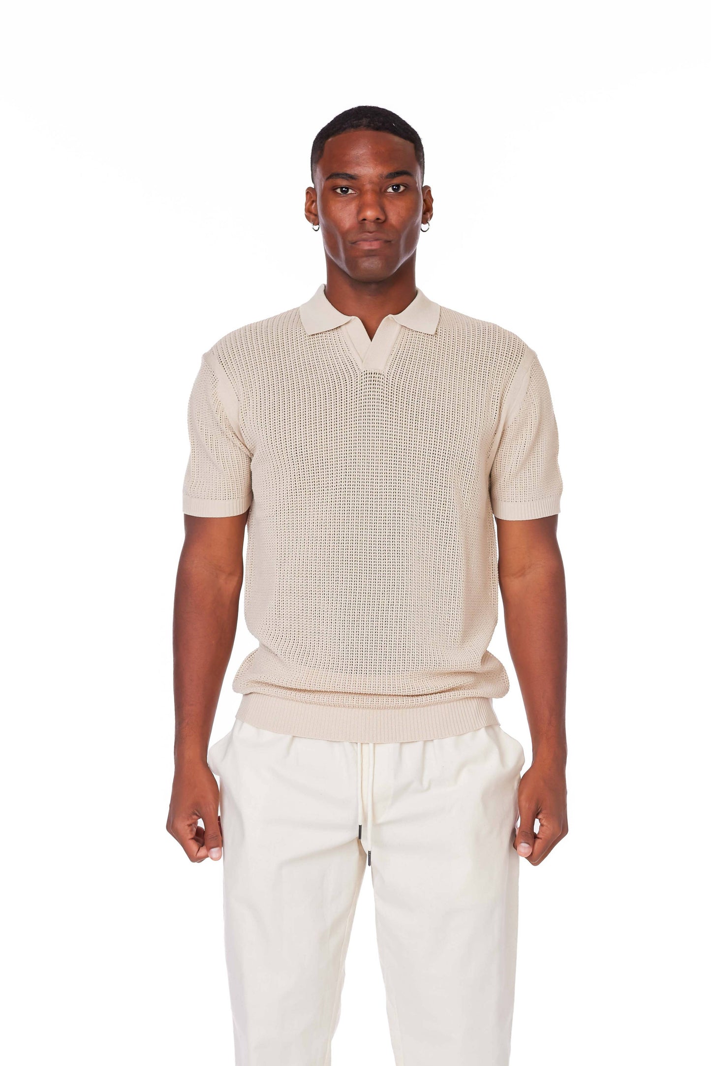 Men's Textured Polo Shirt: Beige