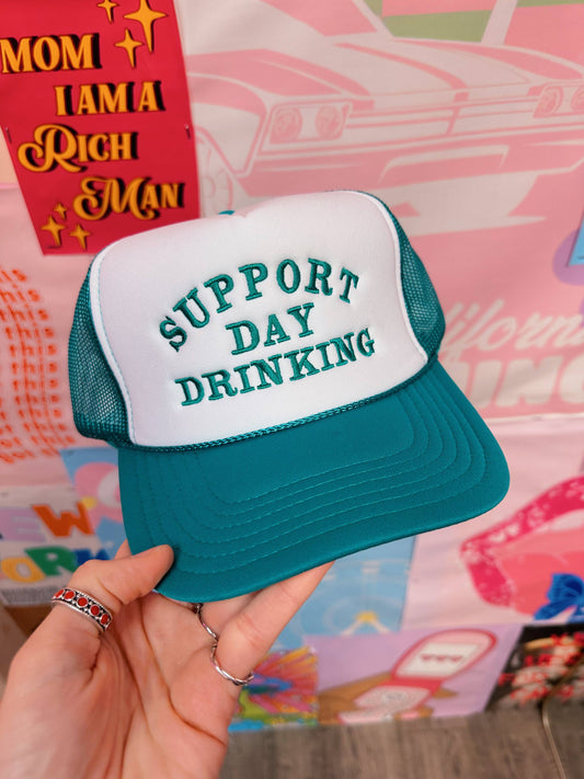 Turquoise Support Day Drinking Trucker Hat Embroidery