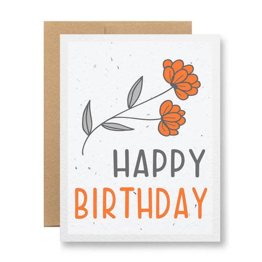 8 Colors - Seed Paper Greeting Card - Happy Birthday: Orange