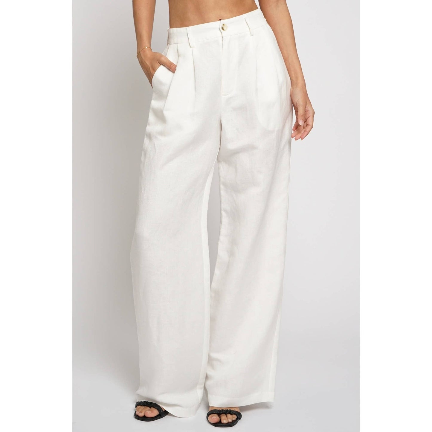 ELASTIC BACK WAISTBAND LINEN TROUSERS