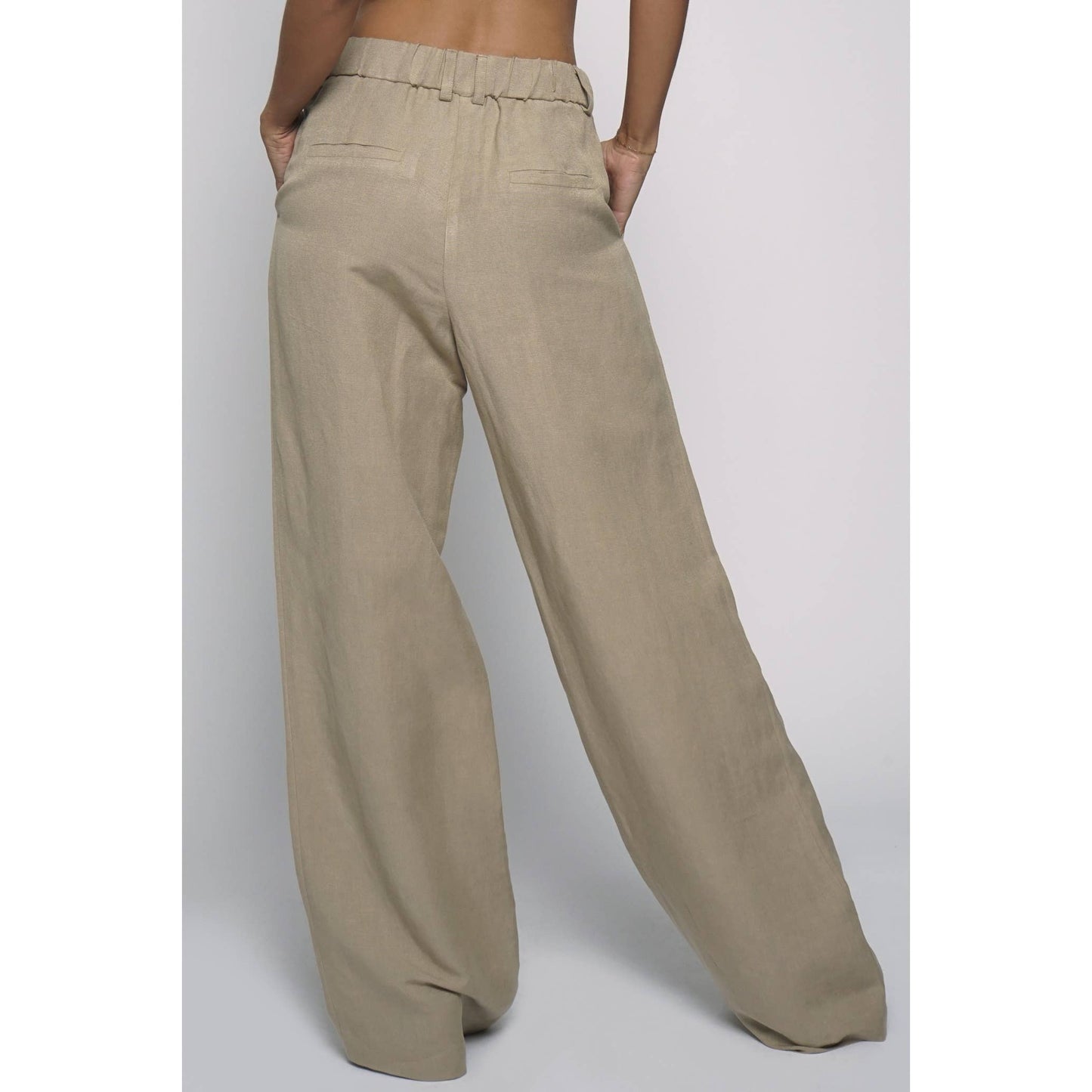 ELASTIC BACK WAISTBAND LINEN TROUSERS