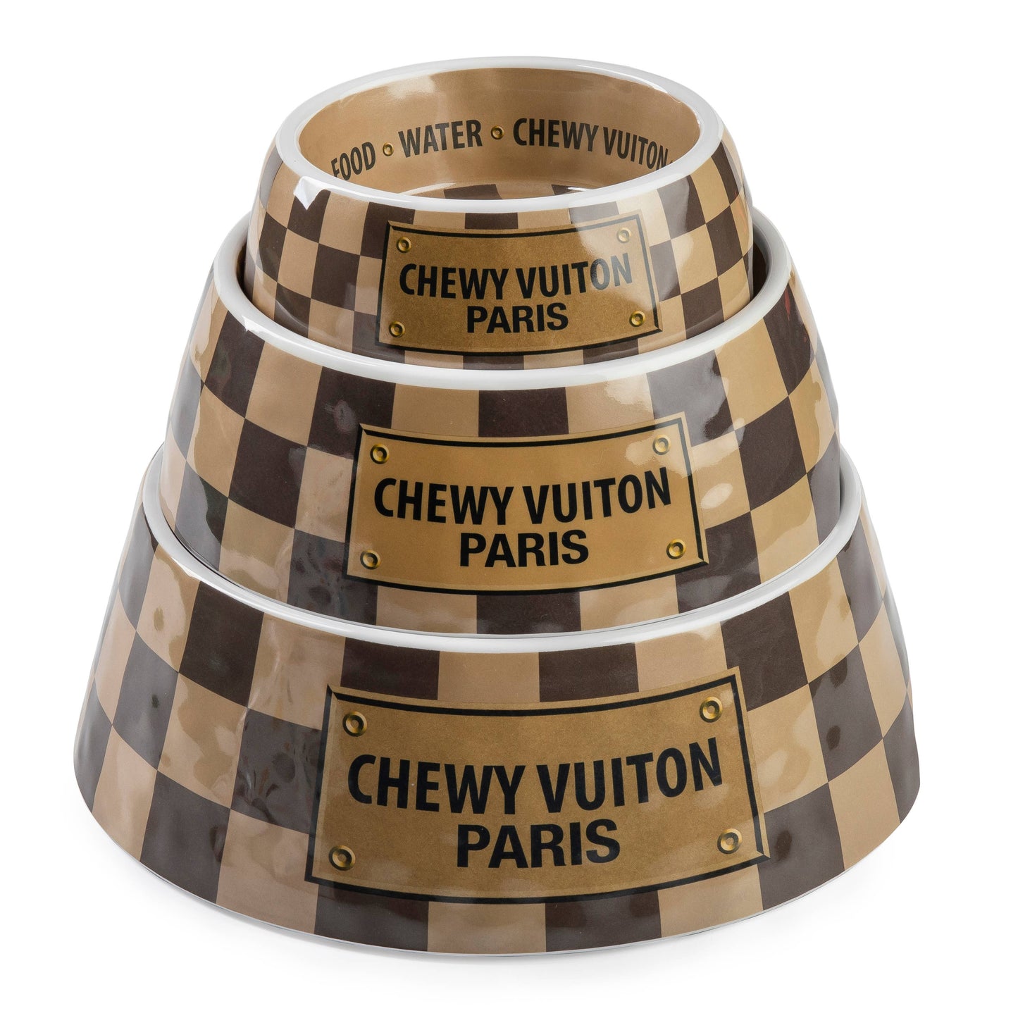 Tan Checker Chewy Vuiton Bowl -