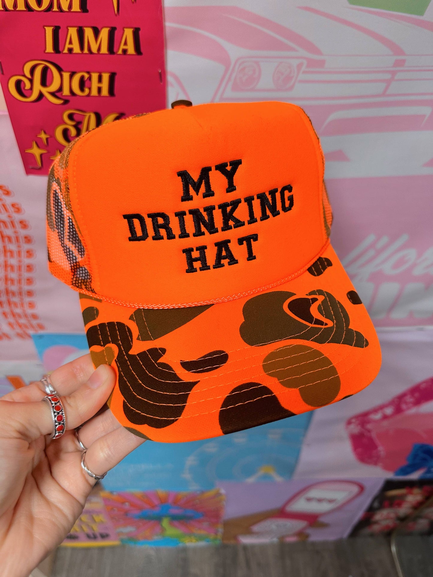 Orange Camo My Drinking Hat Embroidery Hat