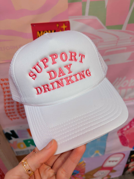 Support Day Drinking White Trucker Hat