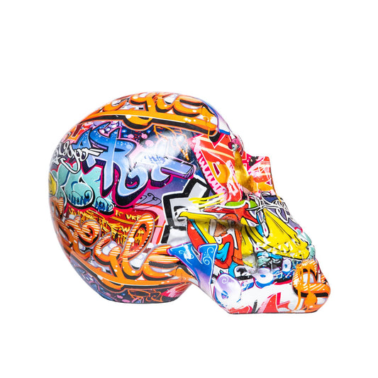 Hand Painted Street Art Skull - 10.5" long