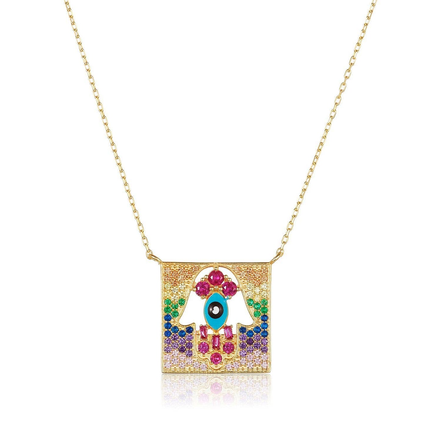 Intricate Hamsa Colorful Necklace