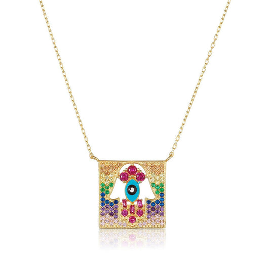 Intricate Hamsa Colorful Necklace