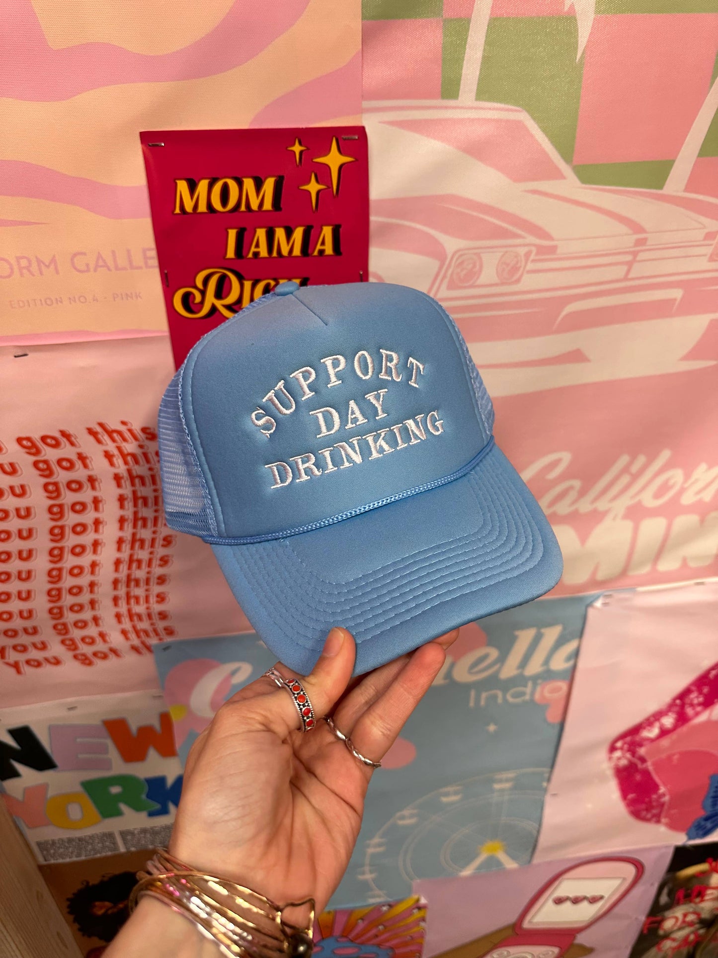 Support Day Drinking Blue Trucker Hat