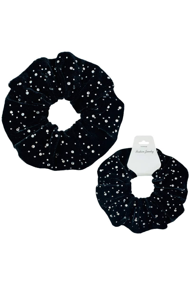 Drizzle Bling Black Velvety Fleece Scrunchies: Black