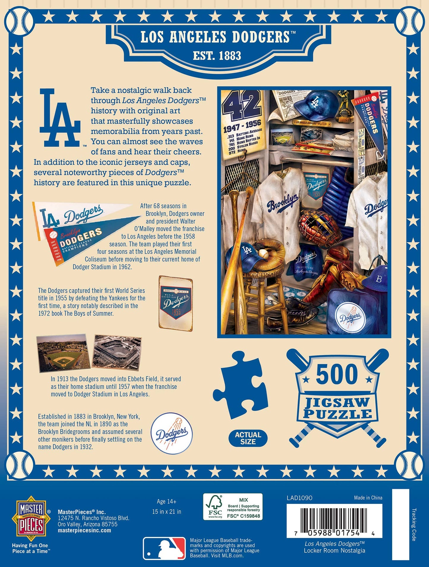 Los Angeles Dodgers - Locker Room 500 Piece Jigsaw Puzzle