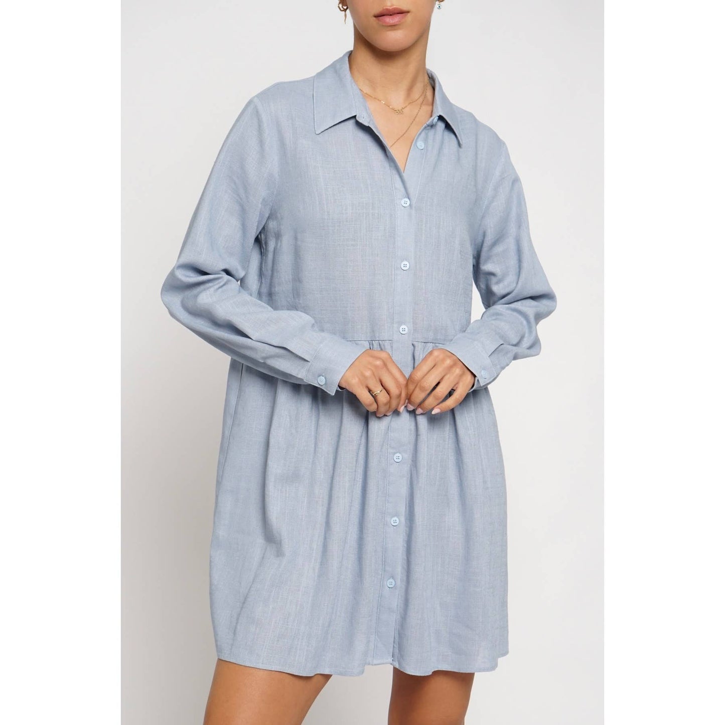 BUTTON DOWN LONG SLEEVE SHIRT DRESS