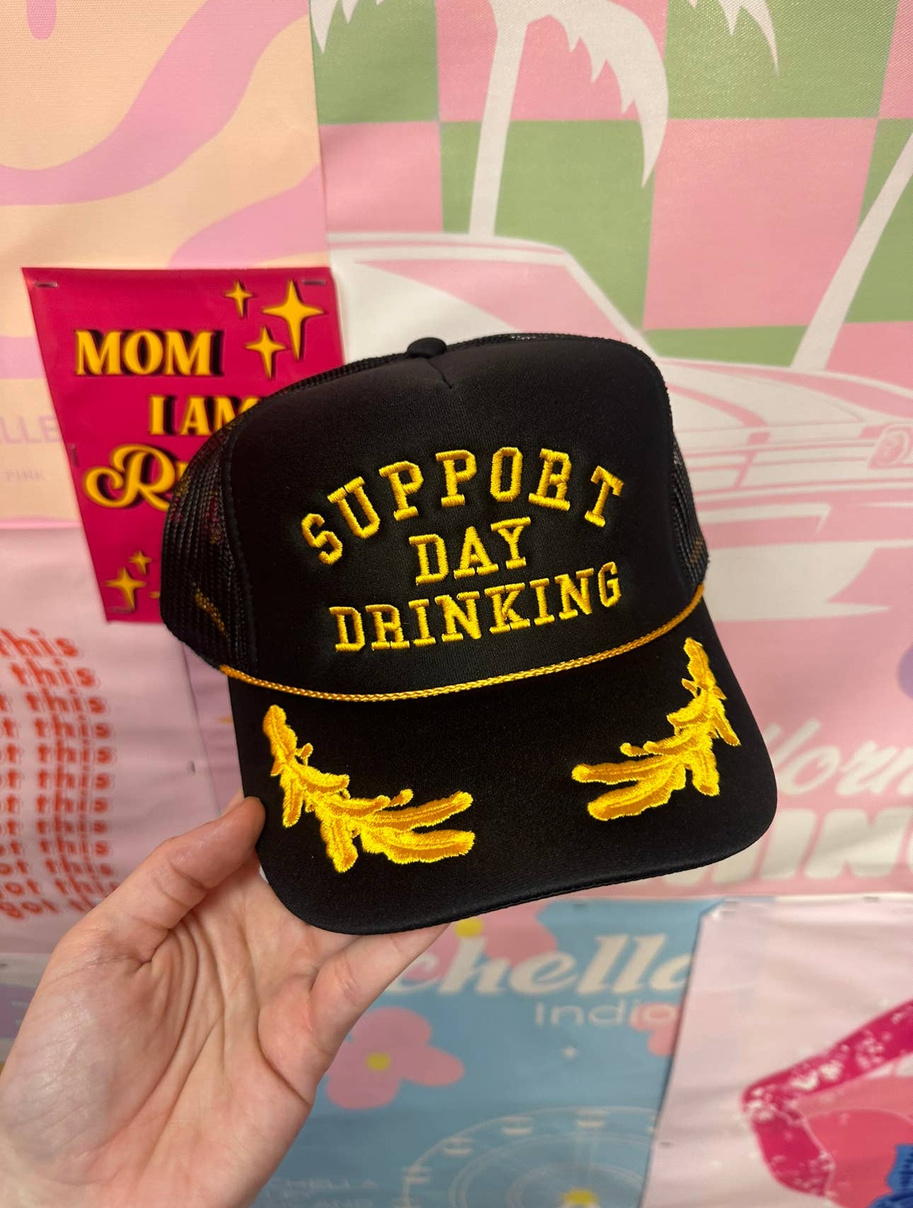 Support Day Drinking Trucker Hat: Gold Look