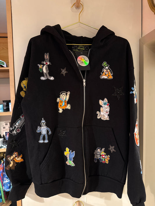 Animation Zip Up Hoodie L Black