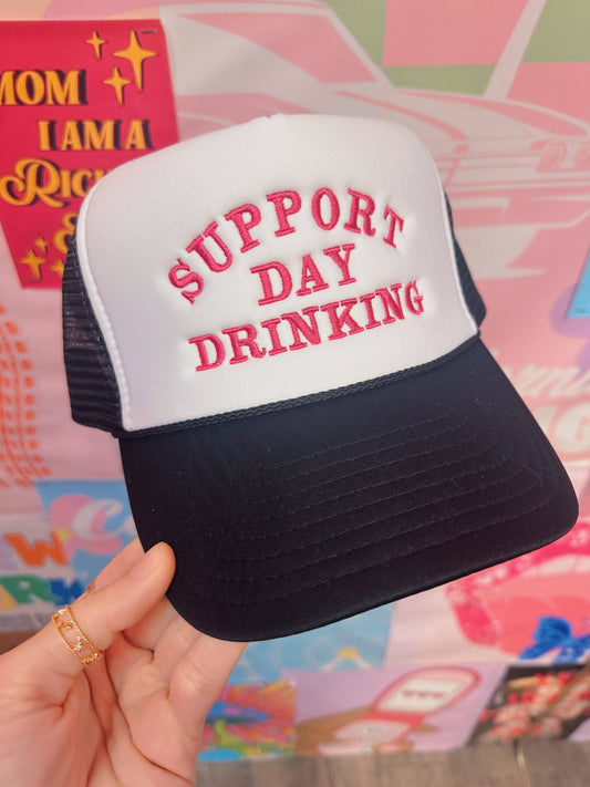 Support Day Drink Trucker Hat Pink