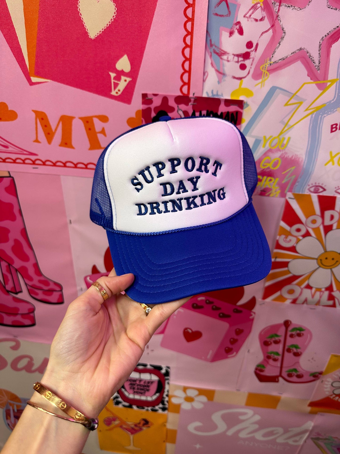 Blue Trucker Hat: Support Day Drinking