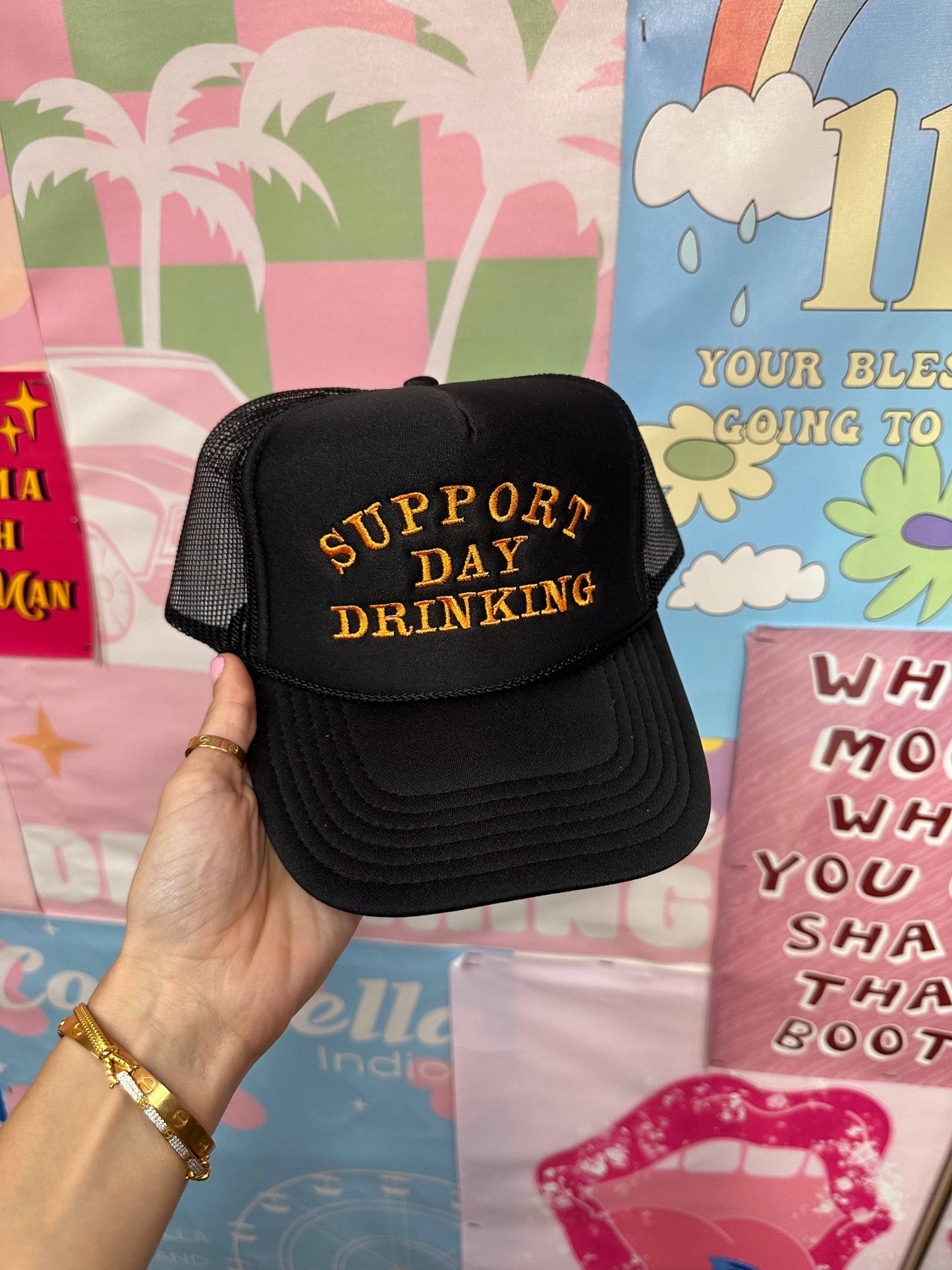 Support Day Drinking Trucker Hat: Embroidery