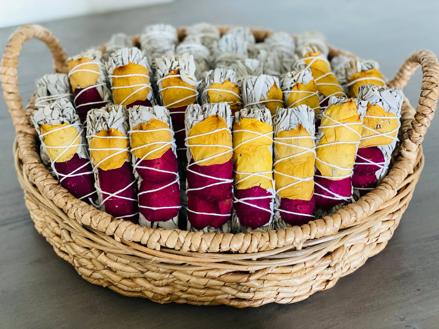 White Sage w/ Dried Rose Petals Smudge Sticks in Bulk