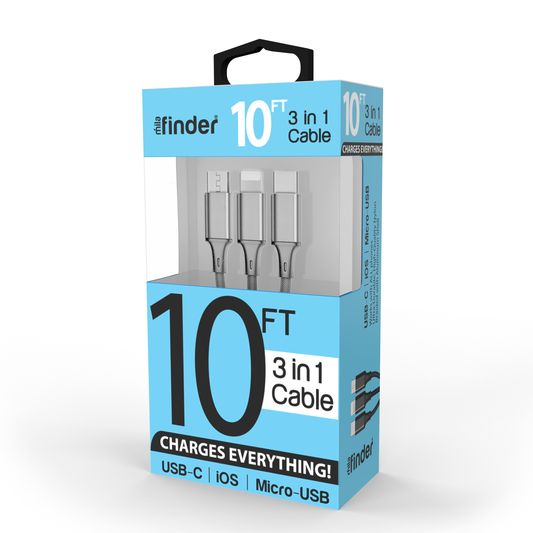 10 foot 3-in-1 USB Multi-Charging Cable Boxed: Silver