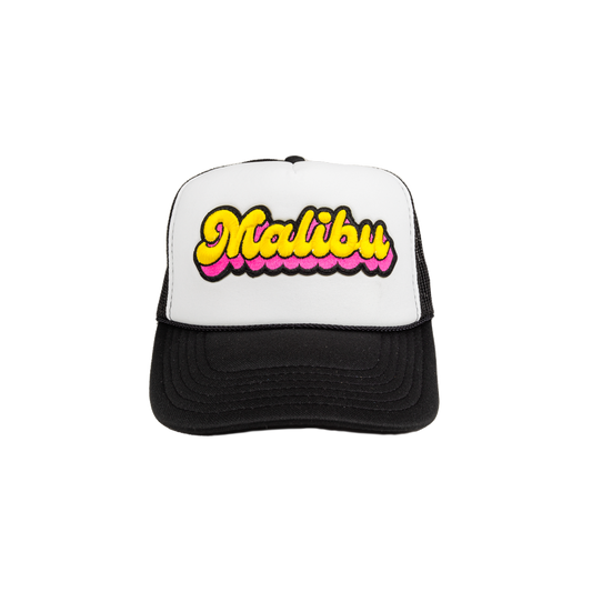 Malibu Patch Trucker Hat: Blk/Wht