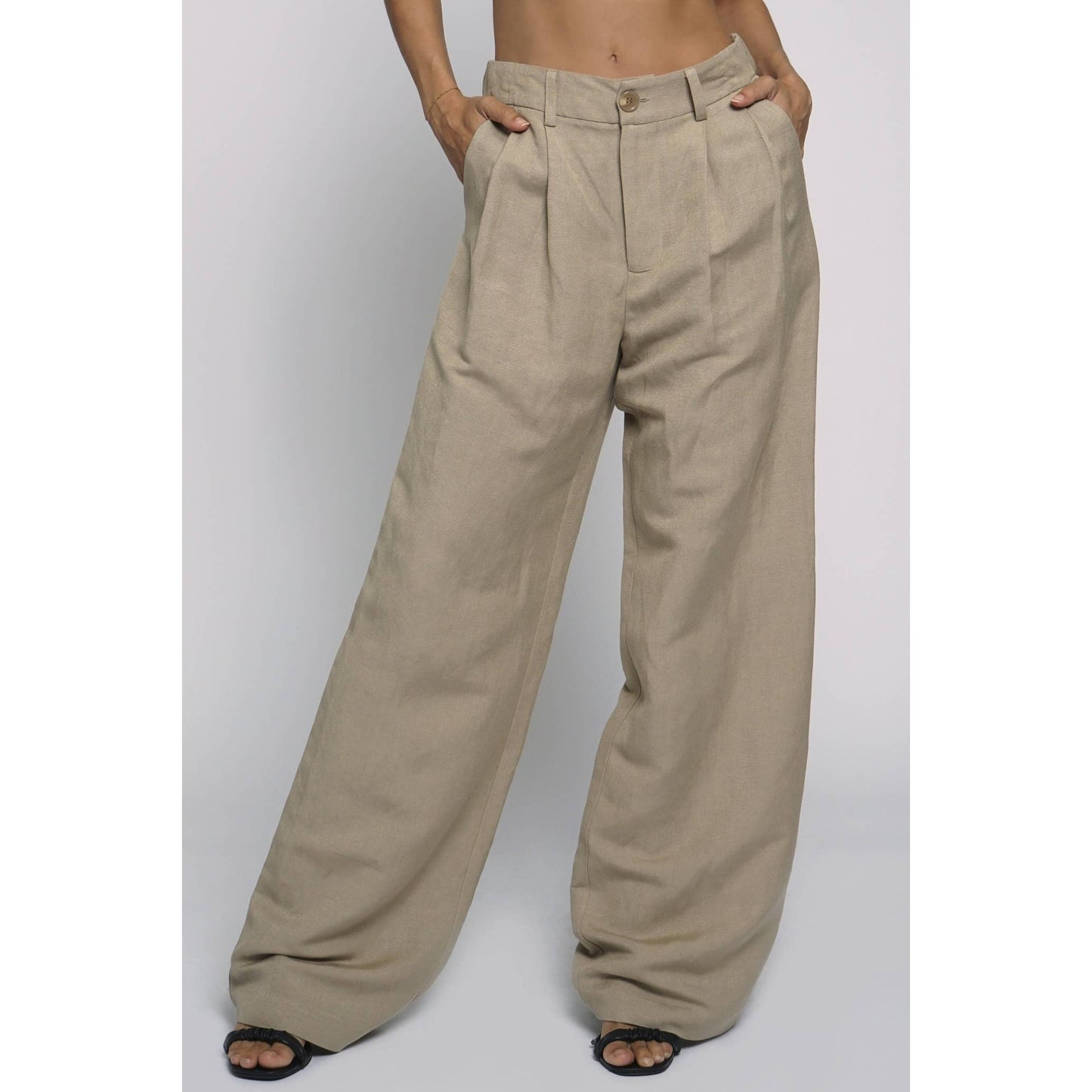 ELASTIC BACK WAISTBAND LINEN TROUSERS