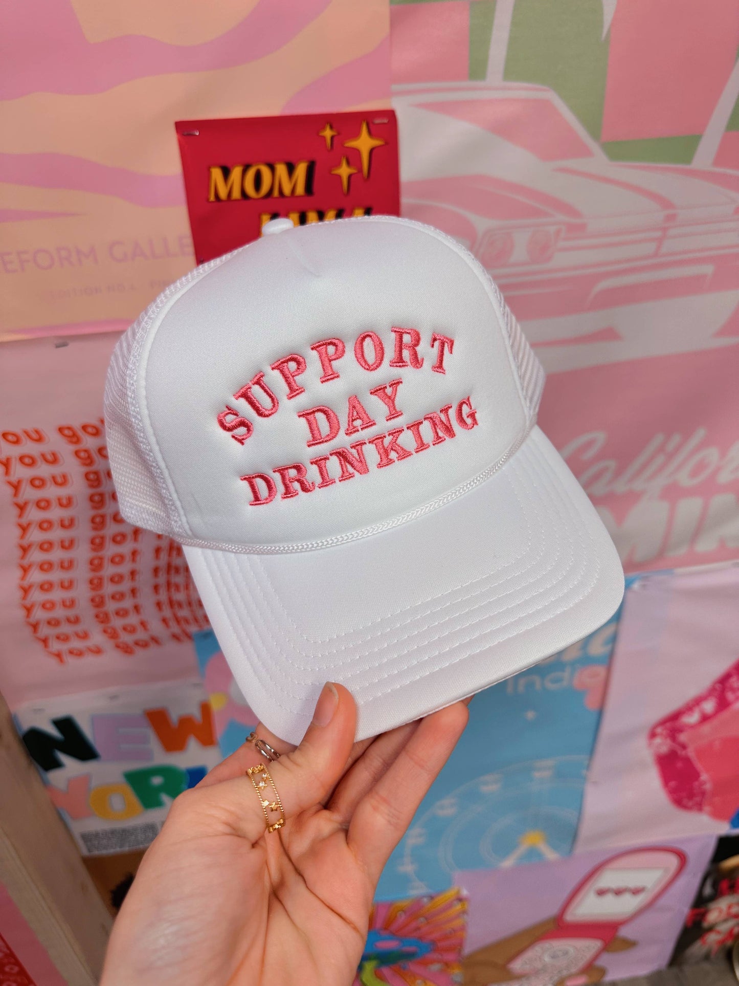 Support Day Drinking White Trucker Hat