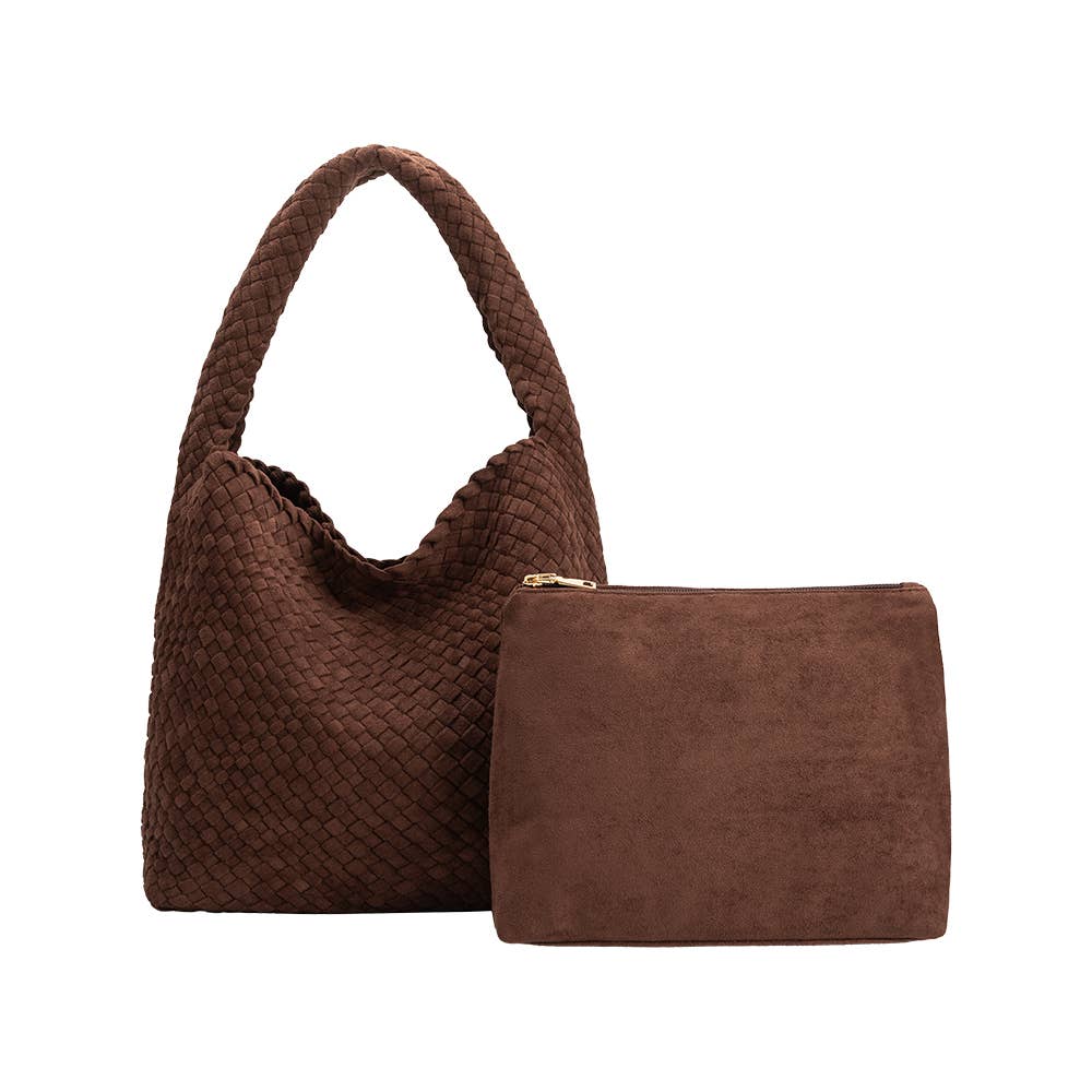 Johanna Tobacco Suede Vegan Leather Shoulder Bag