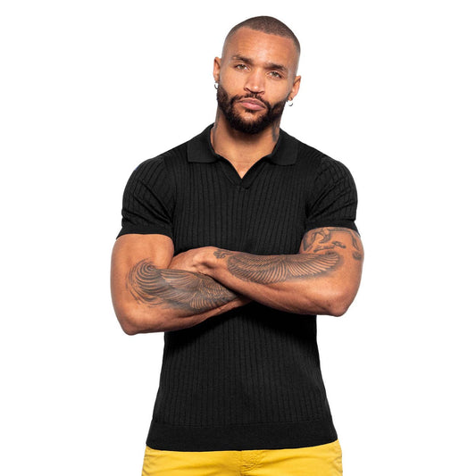 Ribbed Knit Polo - Black