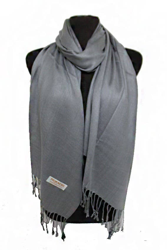 Luxury Solid Faux Pashmina Shawls & Scarves: Black