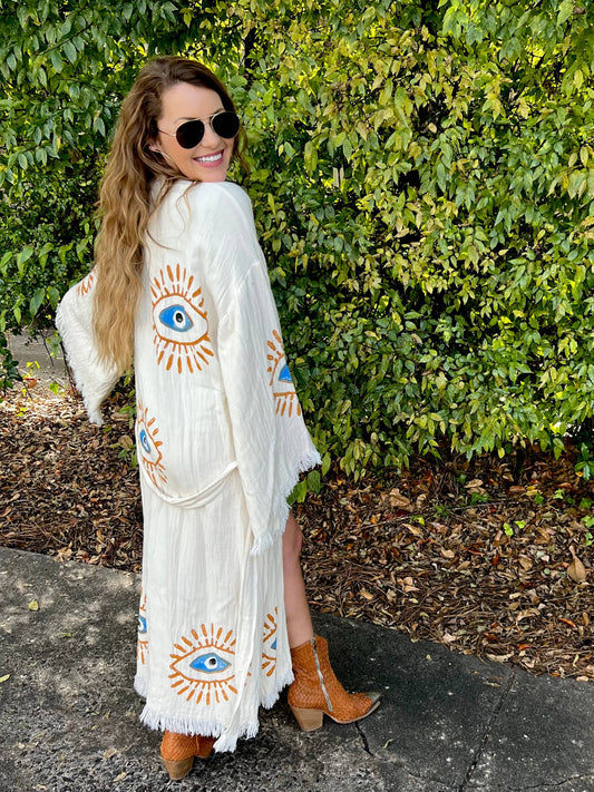 Turquoise + Gold Eye Kaftan