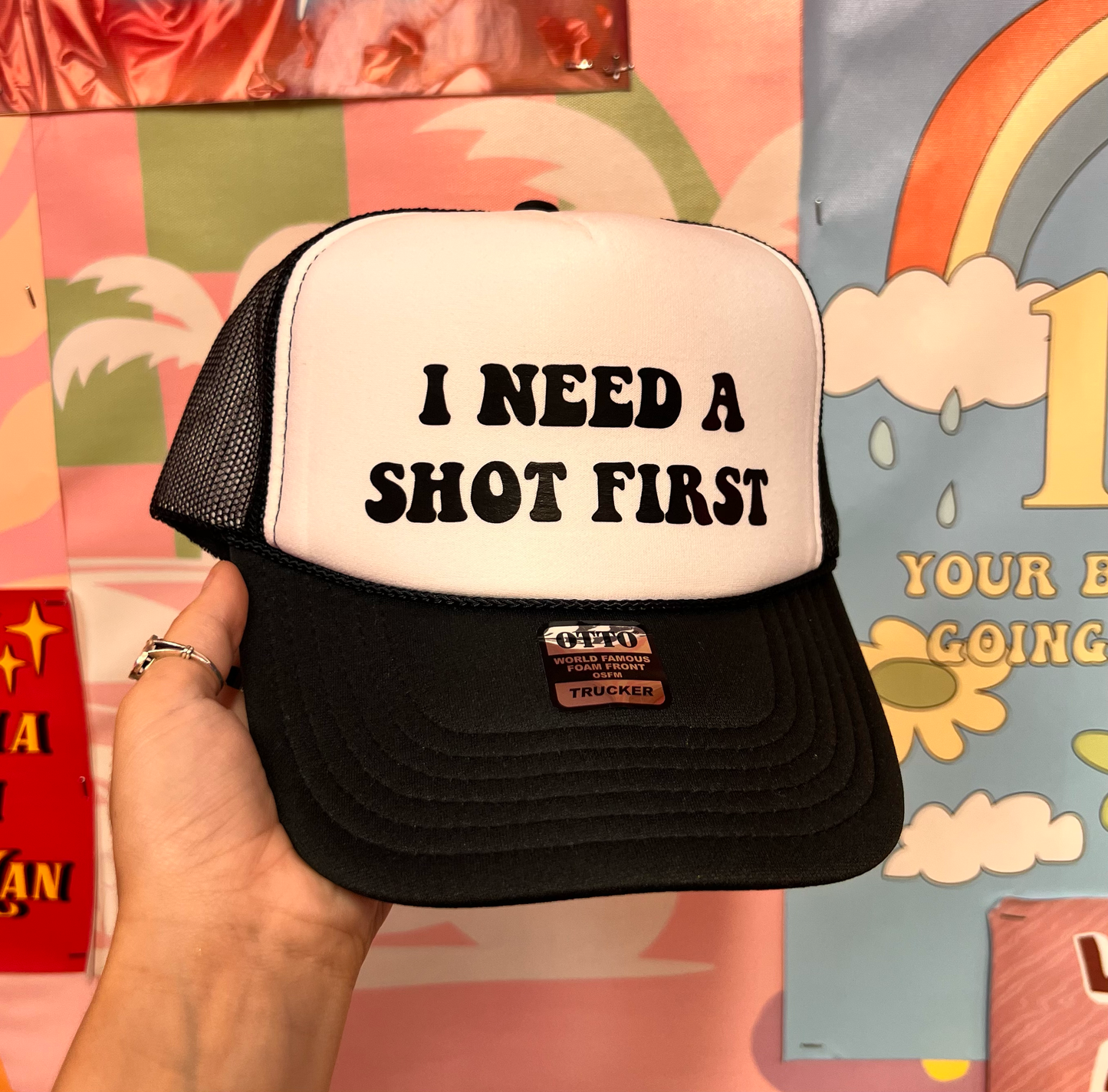 I Need A Shot Black Trucker Hat