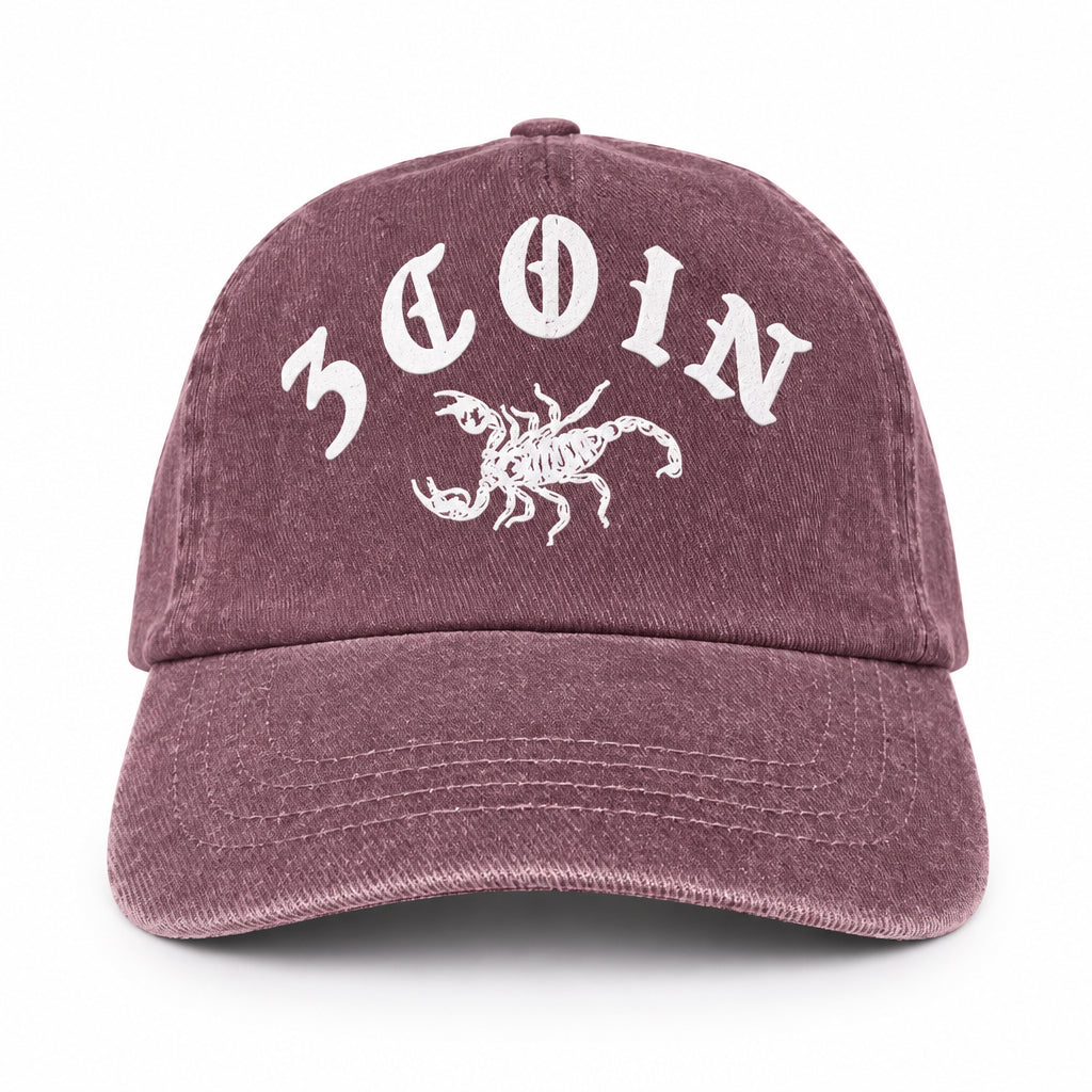3COIN Hat - Maroon Denim