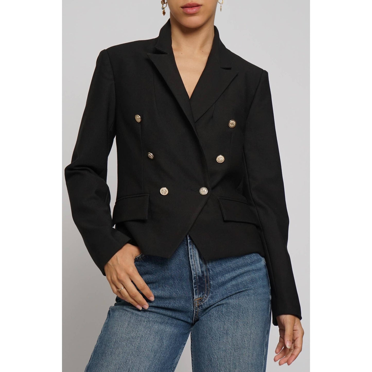 DOUBLE BREASTED SHORT JACKET WITH GOLD BUTTONS