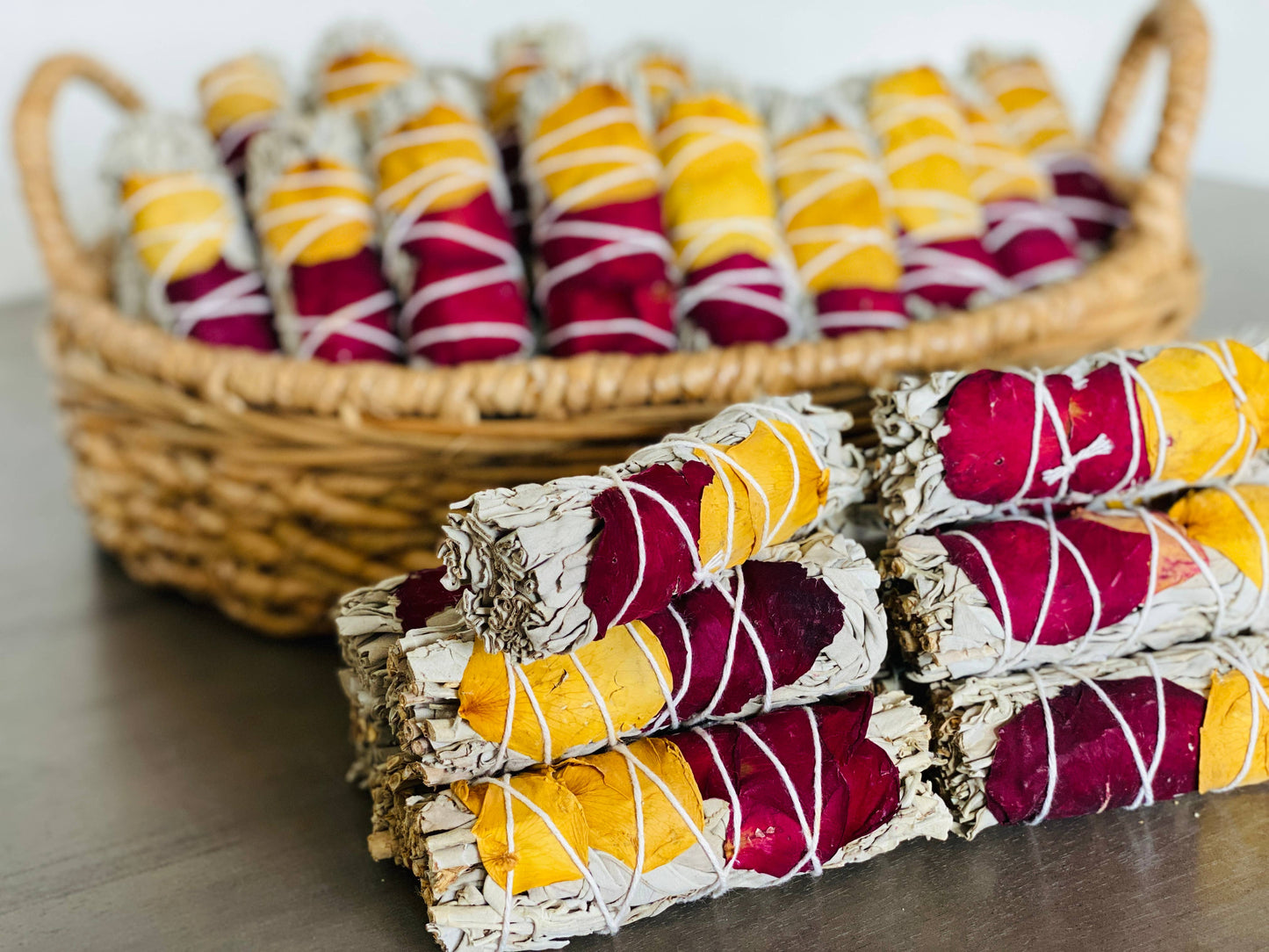 White Sage w/ Dried Rose Petals Smudge Sticks in Bulk