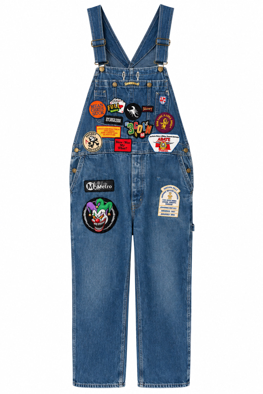 Denim Overalls - Multi Patch w/ Clown