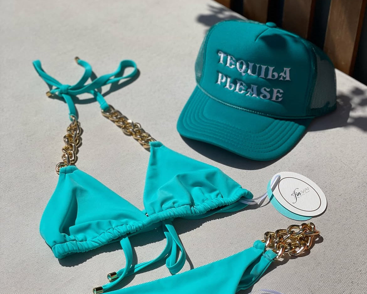 Turquoise Tequila Please Embroidery Trucker Hat