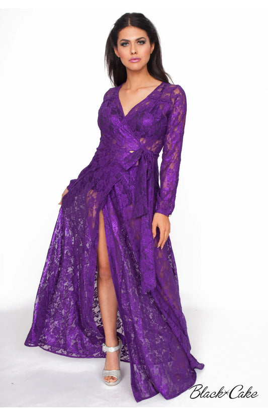 Starlet Lace Wrap Dress - Plum