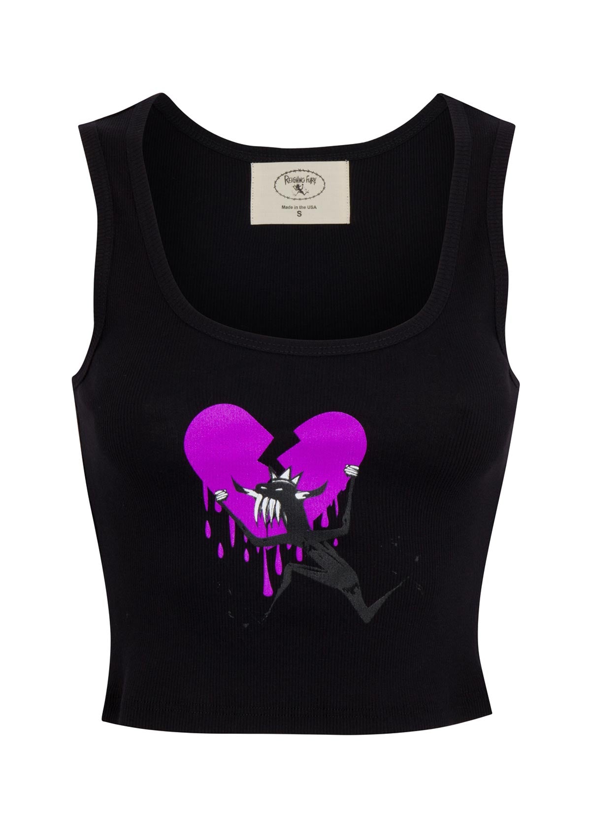 PURPLE HEART BREAKER CROP TANK BLACK