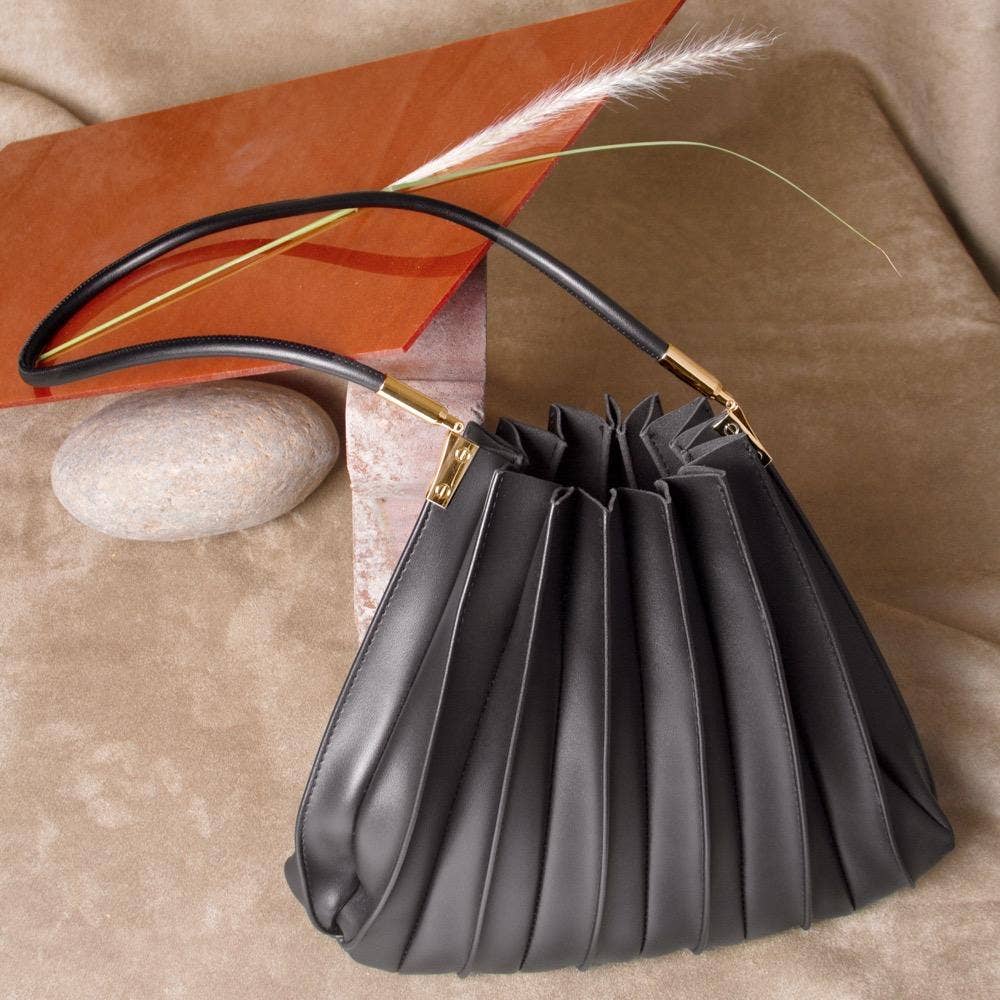 Carrie Black Pleated Vegan Shoulder Bag