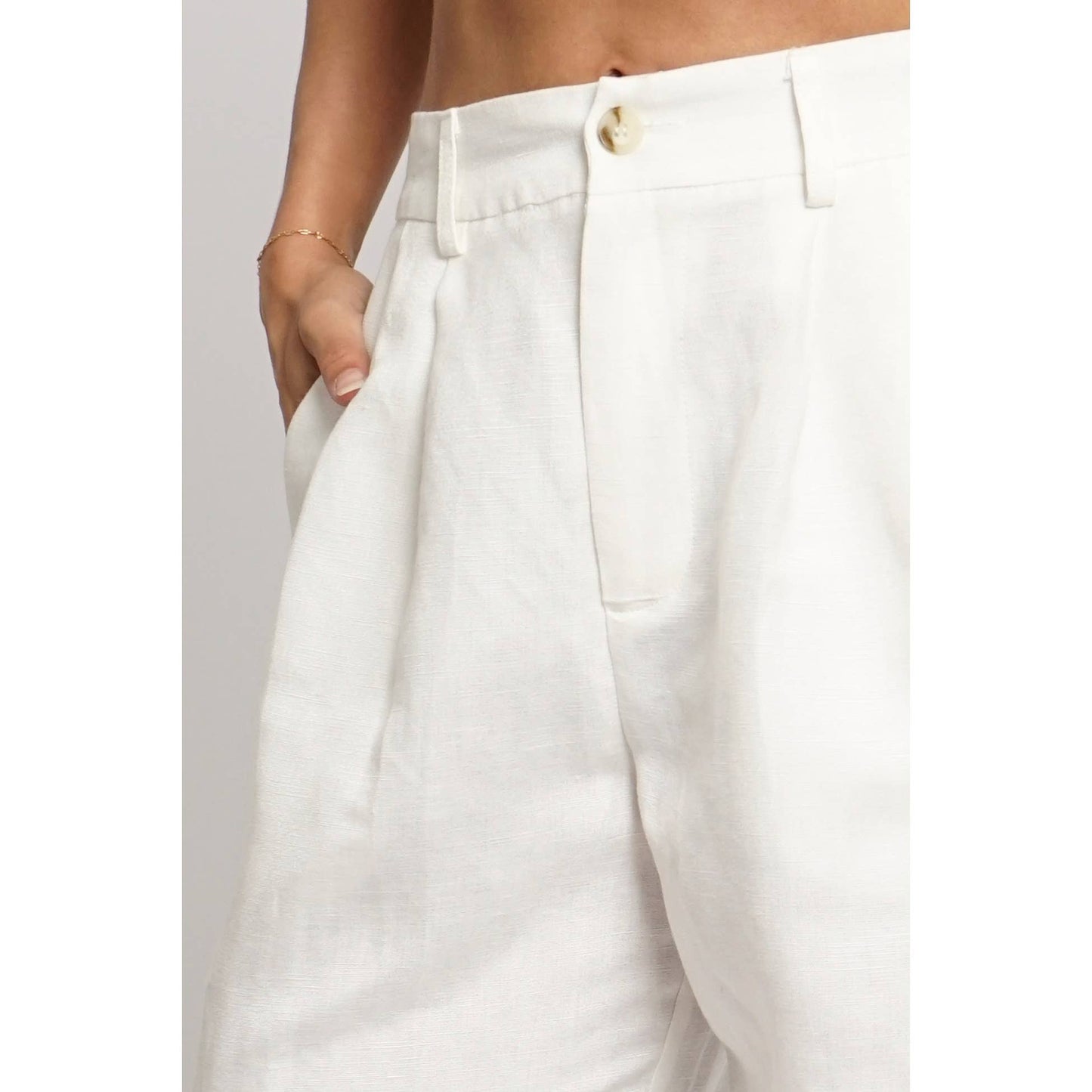 ELASTIC BACK WAISTBAND LINEN TROUSERS