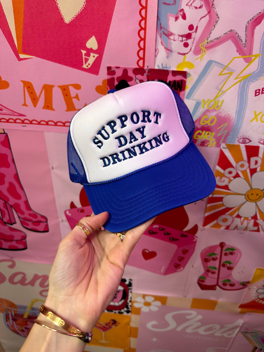 Blue Trucker Hat: Support Day Drinking