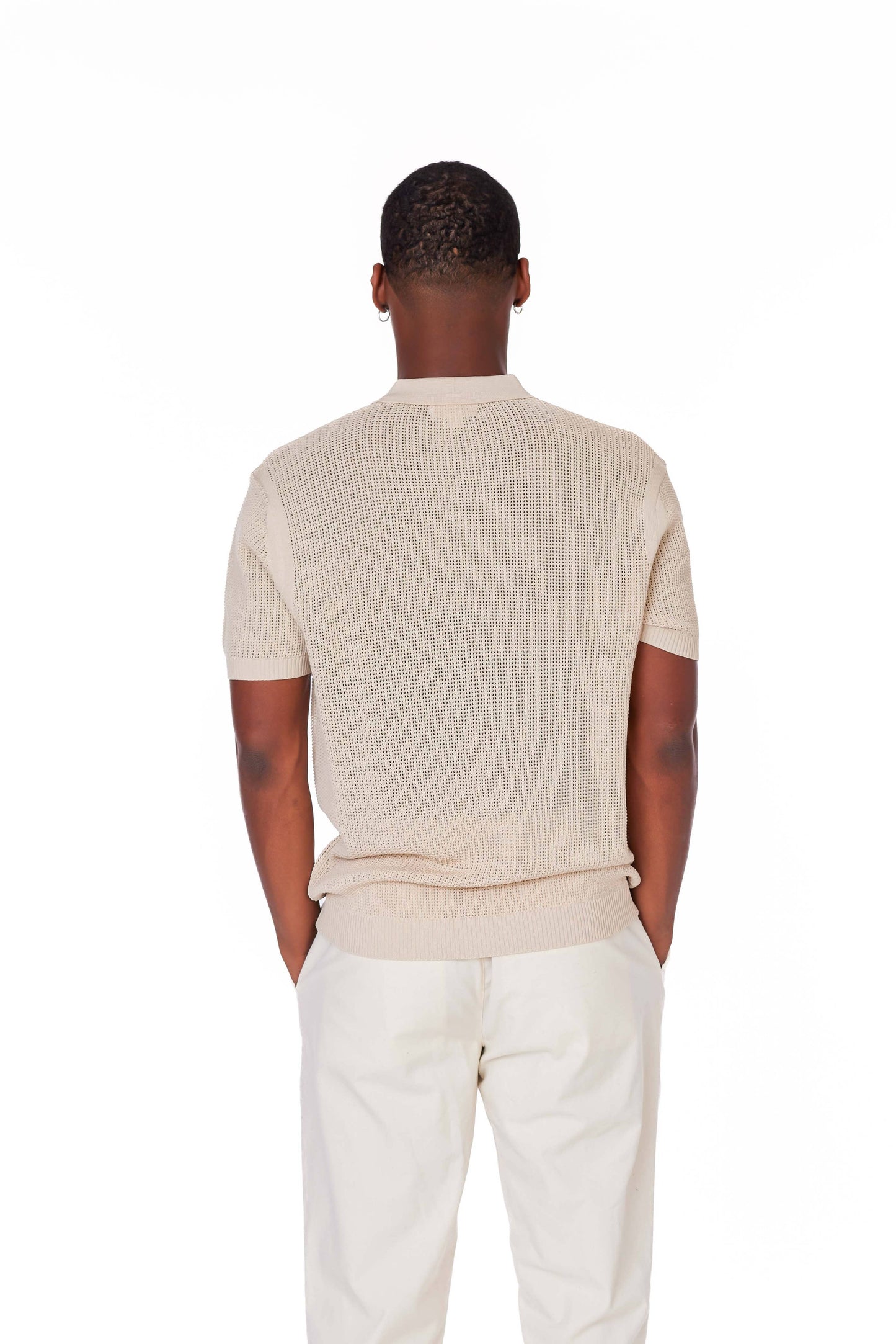 Men's Textured Polo Shirt: Beige