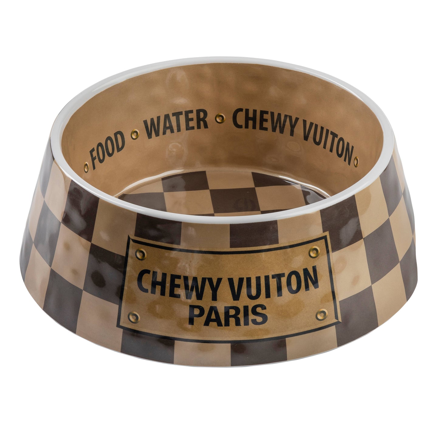 Tan Checker Chewy Vuiton Bowl -