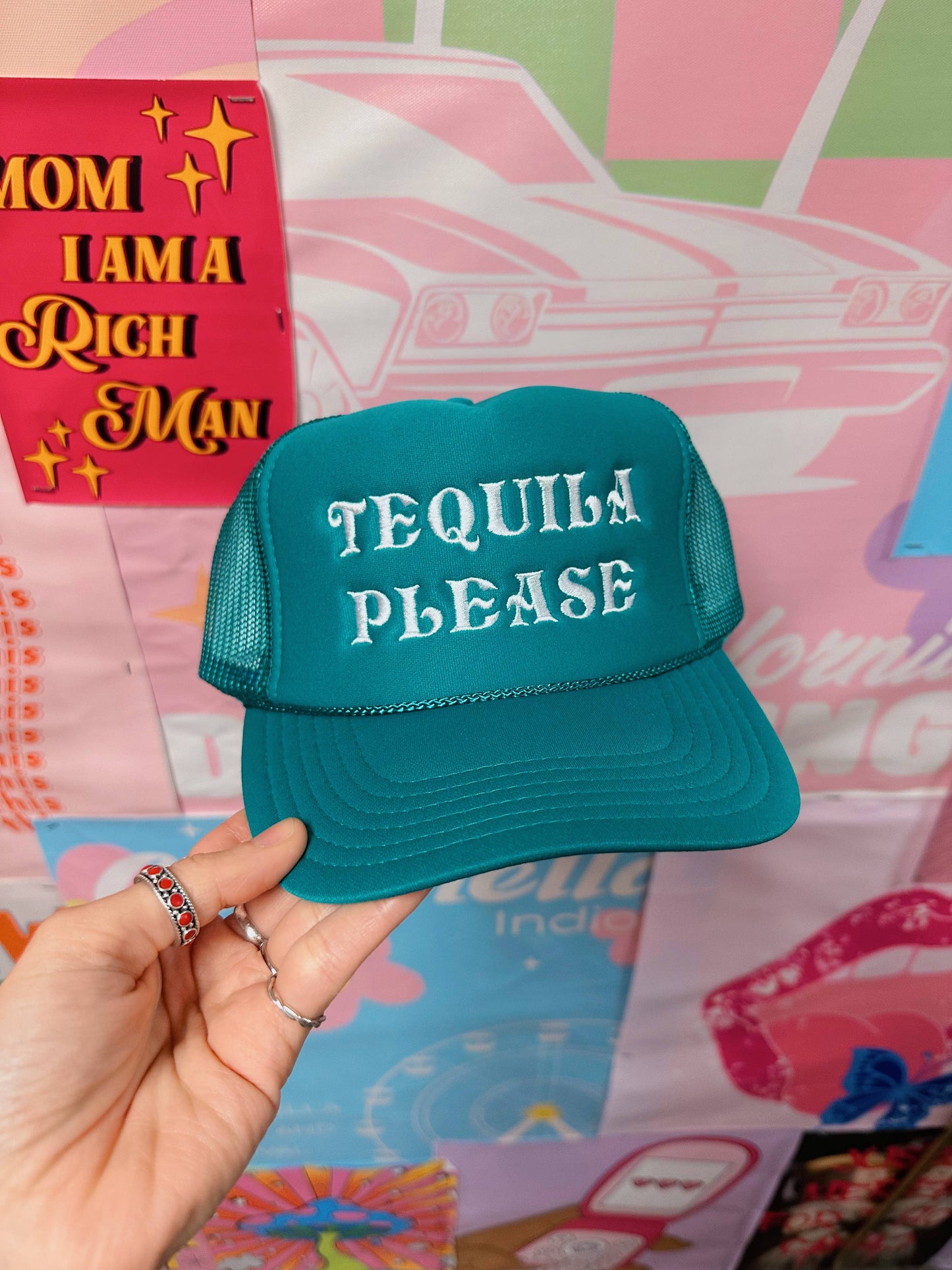 Turquoise Tequila Please Embroidery Trucker Hat